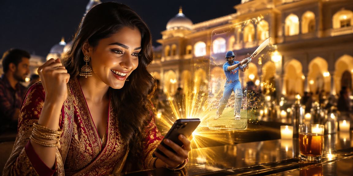 Excited player watching cricket match online in India